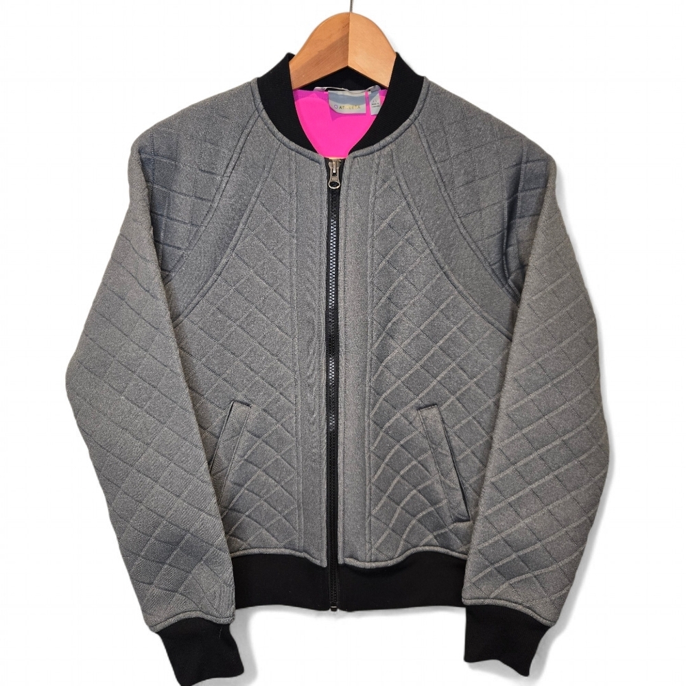 Athleta Infusion Gray Quilted Bomber Jacket with Pink Lining